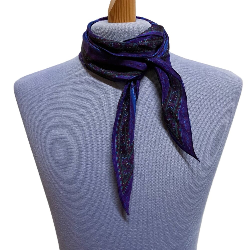 Liz Claiborne Silky Scarf Pointed End Blue Paisley Vintage Hair Bow Tie Headband